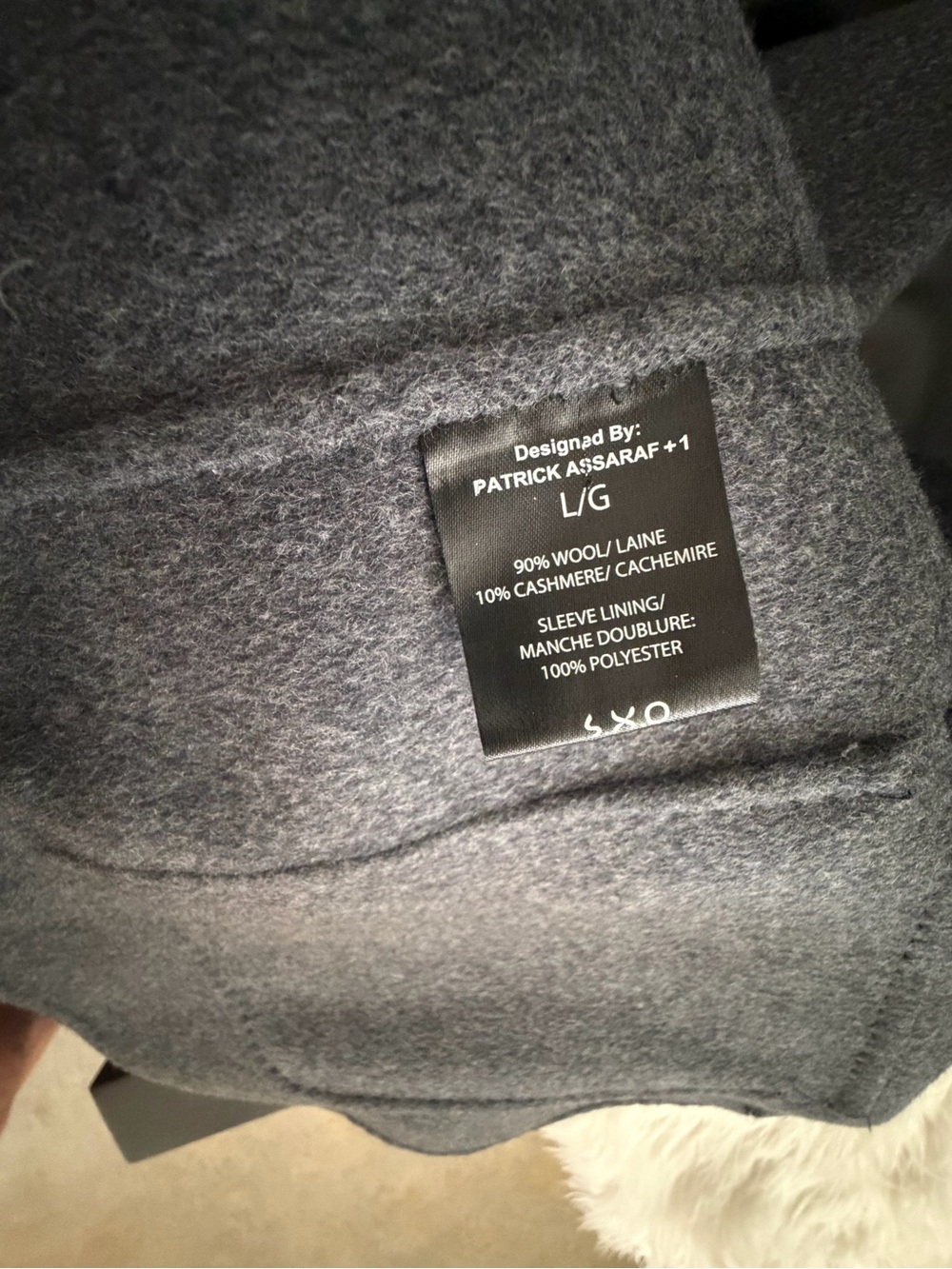 Men's Two-Tone Pea Coat - Navy with Gray Trim, Patrick Assaraf - Picture 5 of 5